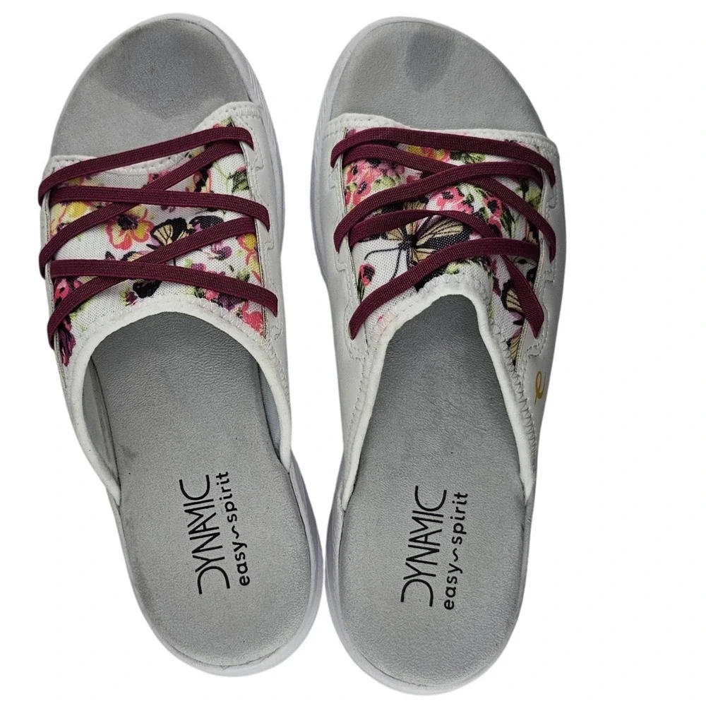 Easy Spirit Dynamic Corinee Floral Butterfly Slip On Sandals White Womens 8M EUC